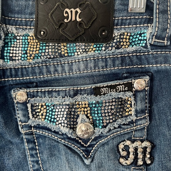 Miss Me Embellished Rhinestone Back Bootcut Low Rise Jeans Style# JE5554B2R - Picture 11 of 14